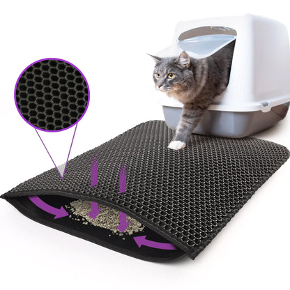 Alfombrilla atrapa arena para gatos, doble capa, 24x15 pulgadas, negra