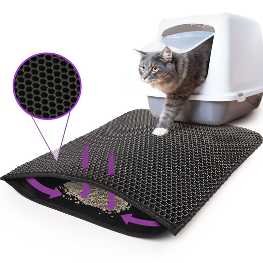 Alfombrilla atrapa arena para gatos, doble capa, 24x15 pulgadas, negra