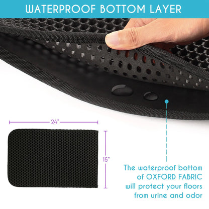 Premium Cat Litter Mat - Double Layer Waterproof Trapper, Non-Slip Design, 24x15 inches in Elegant Black