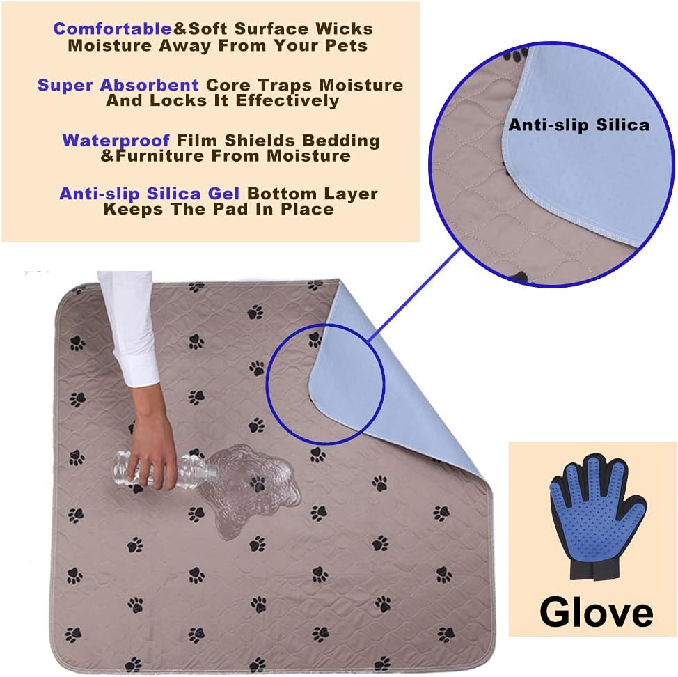 Ultimate Washable Dog Pee Pads with Puppy Grooming Gloves - Super Absorbent, Waterproof, and Reusable Pet Training Pads, Large 41" x 41" (Pack of 2)
