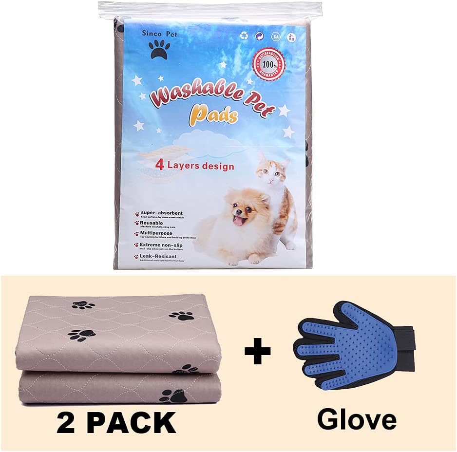 Ultimate Washable Dog Pee Pads with Puppy Grooming Gloves - Super Absorbent, Waterproof, and Reusable Pet Training Pads, Large 41" x 41" (Pack of 2)