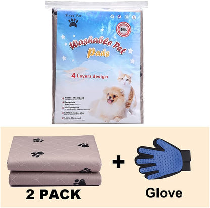 Ultimate Washable Dog Pee Pads with Puppy Grooming Gloves - Super Absorbent, Waterproof, and Reusable Pet Training Pads, Large 41" x 41" (Pack of 2)