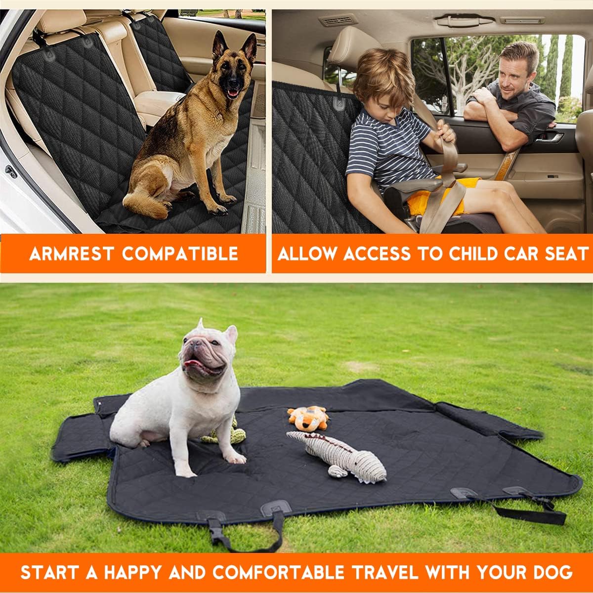 Premium Waterproof Dog Car Seat Cover - Durable Back Seat Protector for Pets, Compatible with Most Cars, SUVs, and Trucks (53” Width) - Black
