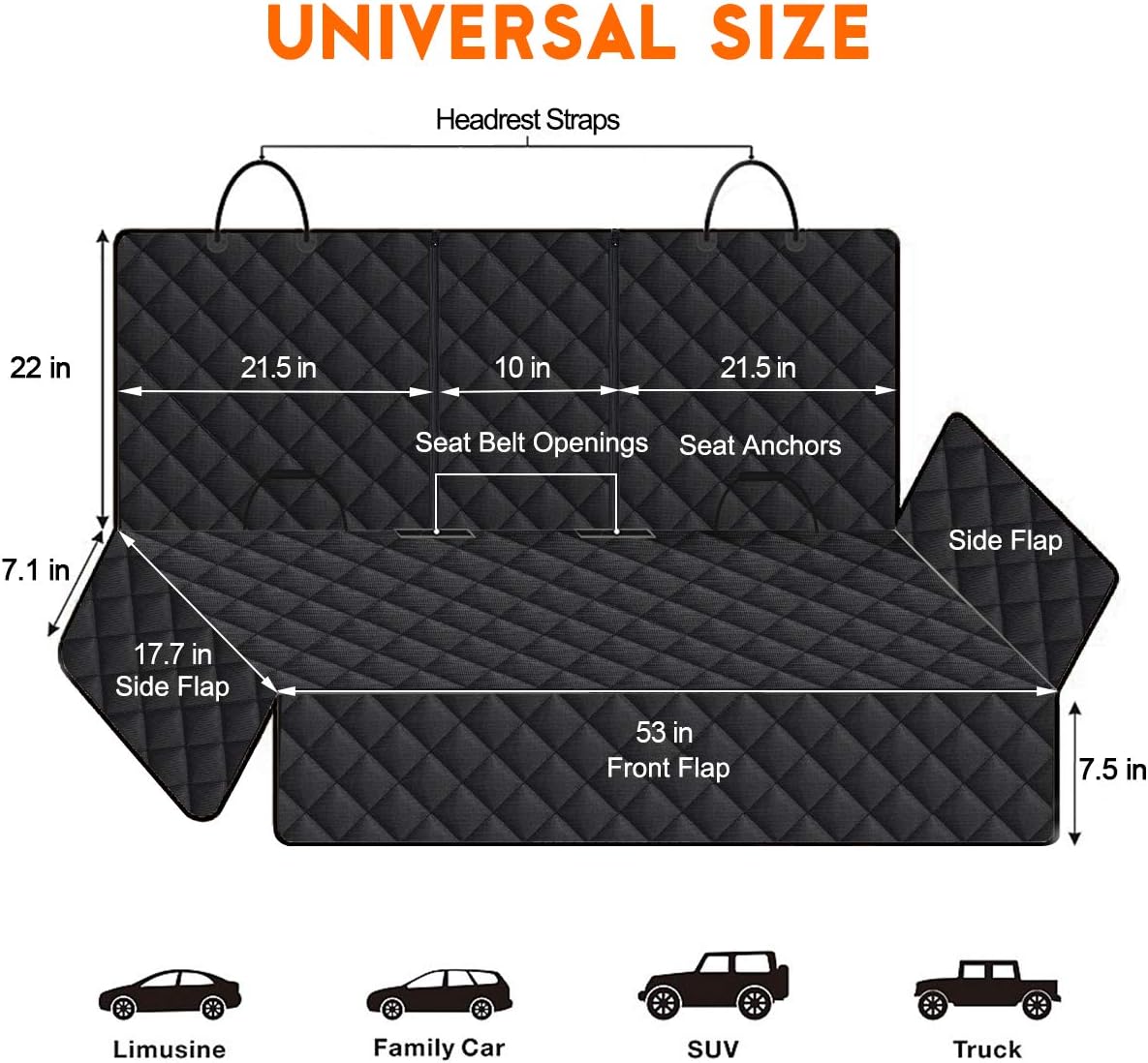 Premium Waterproof Dog Car Seat Cover - Durable Back Seat Protector for Pets, Compatible with Most Cars, SUVs, and Trucks (53” Width) - Black