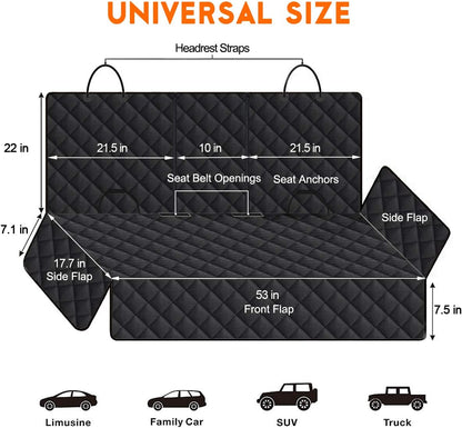 Premium Waterproof Dog Car Seat Cover - Durable Back Seat Protector for Pets, Compatible with Most Cars, SUVs, and Trucks (53” Width) - Black