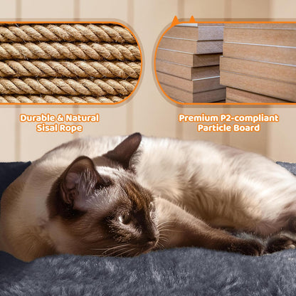 Yaheetech 69-Inch Cat Tree Tower with Dual Condos, Scratching Posts, and Cat-Ear Perches | Sturdy Anti-Wobble Base, Plush Basket, Climbing Ramp, Easy Assembly, Ideal for Large Indoor Cats and Multi-Pet Households, Dark Gray