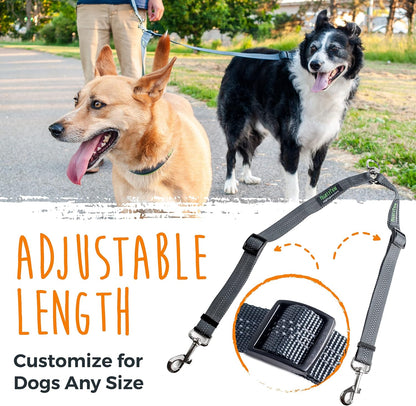 Double Dog Leash - Ultimate No Tangle Solution for Walking Two Dogs Together, Adjustable for All Breeds, Reflective Design for Safety