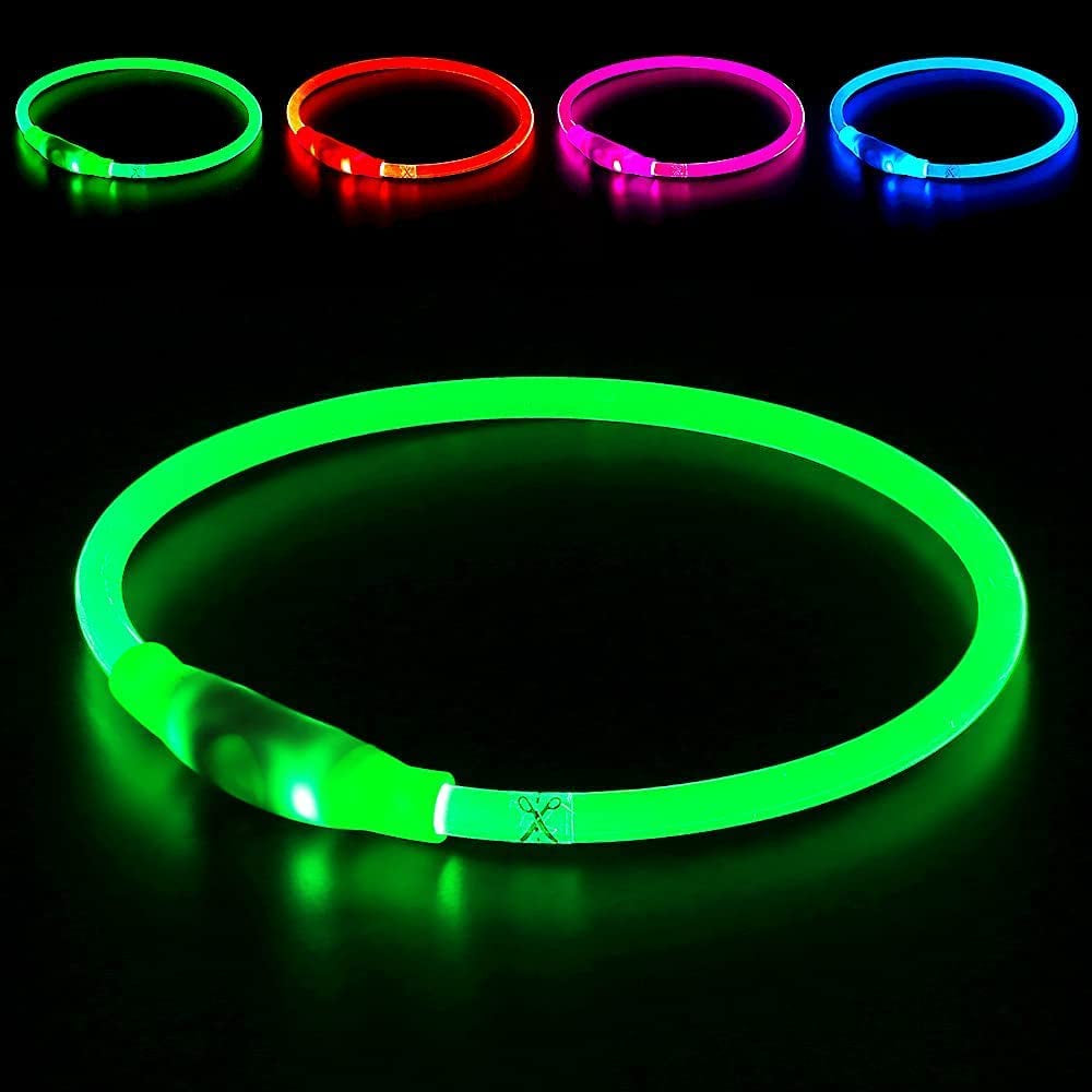 Collar LED recargable para perros, color verde, visibilidad 360°