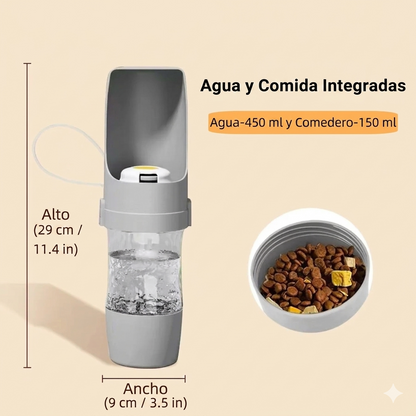 Botella de agua portátil para perros y gatos con almacenamiento de alimentos