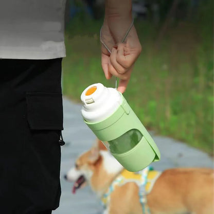 Botella de agua portátil para perros y gatos con almacenamiento de alimentos