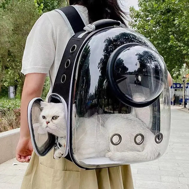 Transparent Cat Carrier Backpack - Breathable Space Capsule for Pets, Perfect for Travel and Outdoor Adventures