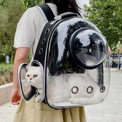 Transparent Cat Carrier Backpack - Breathable Space Capsule for Pets, Perfect for Travel and Outdoor Adventures