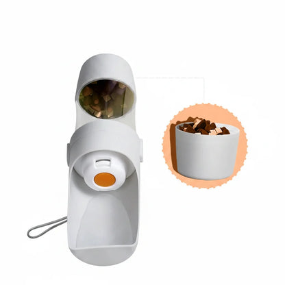 Botella de agua portátil para perros y gatos con almacenamiento de alimentos