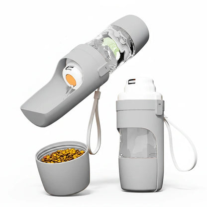 Botella de agua portátil para perros y gatos con almacenamiento de alimentos