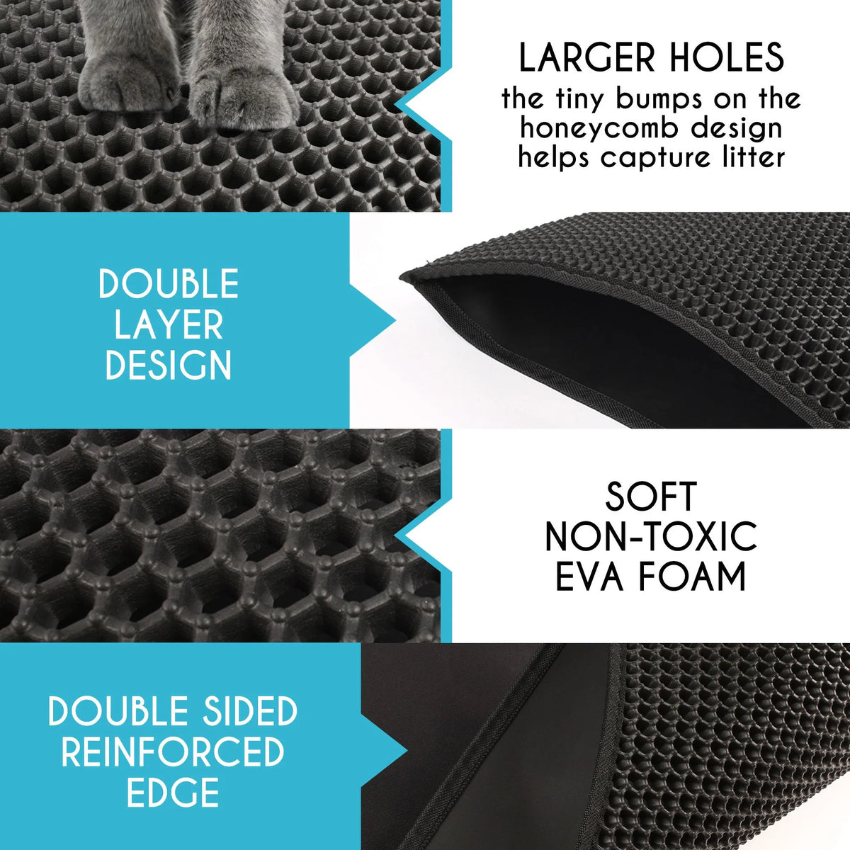 Premium Cat Litter Mat - Double Layer Waterproof Trapper, Non-Slip Design, 24x15 inches in Elegant Black